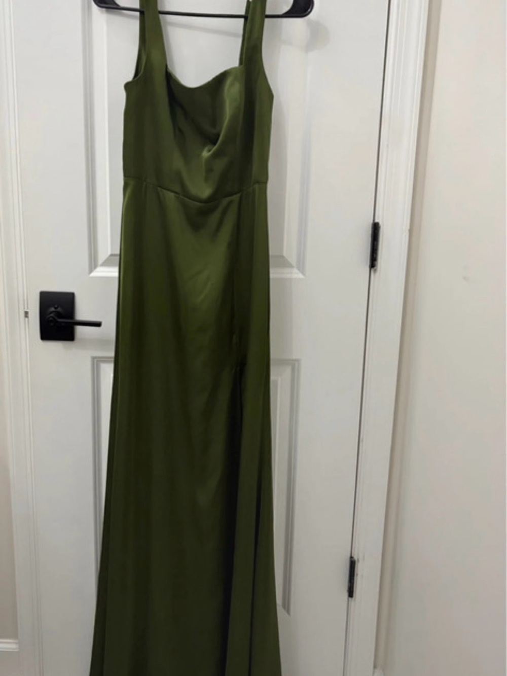 Azazie Olive Green Satin Cowl Neck Maxi Dress